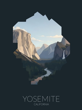 Yosemite National Park silhouette artwork illustration